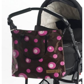 BabyTrold Taske til klap- eller barnevogn, Brun med Rosa Cirkler