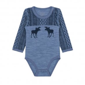 Hust and Claire Body i Uld/Silke med Elge Print, Lys Bl