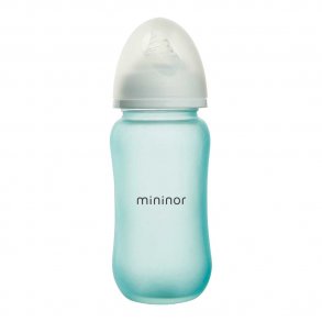 Mininor Glasflaska 240ml med silikondinapp 6+ mn