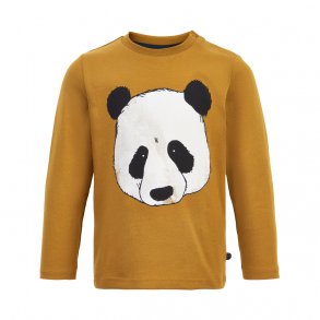 Minymo Langrmet T-Shirt, Panda Hoved/Wood Thrush