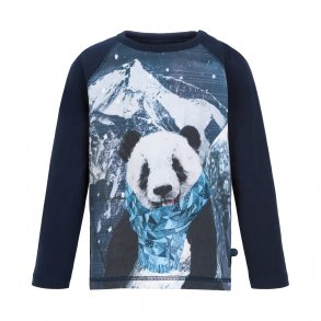 Minymo Langrmet T-Shirt, Panda i Bjerge/Navy Blazer