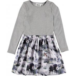 Molo Credence Kjole i Gr med Enhjrningprintet Skrt