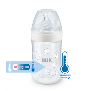 NUK Nature Sense PP Babyflasche 260 ml mit Temperaturkontrolle und Silikonsauger, Wei