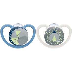 NUK Space Night & Day Silikone Sut (2 stk.) - Suttestrrelse: 6-18 mdr., Rv/Ildflue