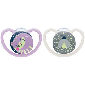 NUK Space Night & Day Silikone Sut (2 stk.) - Suttestrrelse: 0-6 mdr., Kat/Ildflue