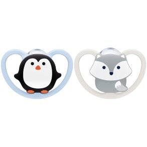 NUK Space Silikone Sut (2 stk.) - Suttestrrelse: 0-6 mdr., Rv/Pingvin