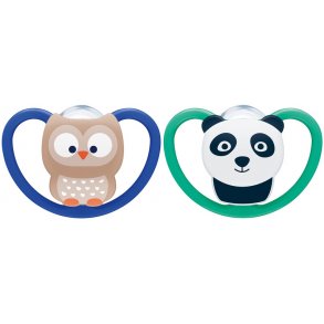 NUK Space Silikone Sut (2 stk.) - Suttestrrelse: 6-18 mdr., Ugle/Panda