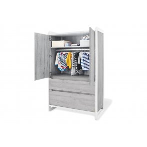 Pinolino Wardrobe 'Curve'Classy matt: MDF, white lacquered and laminated, ash grey