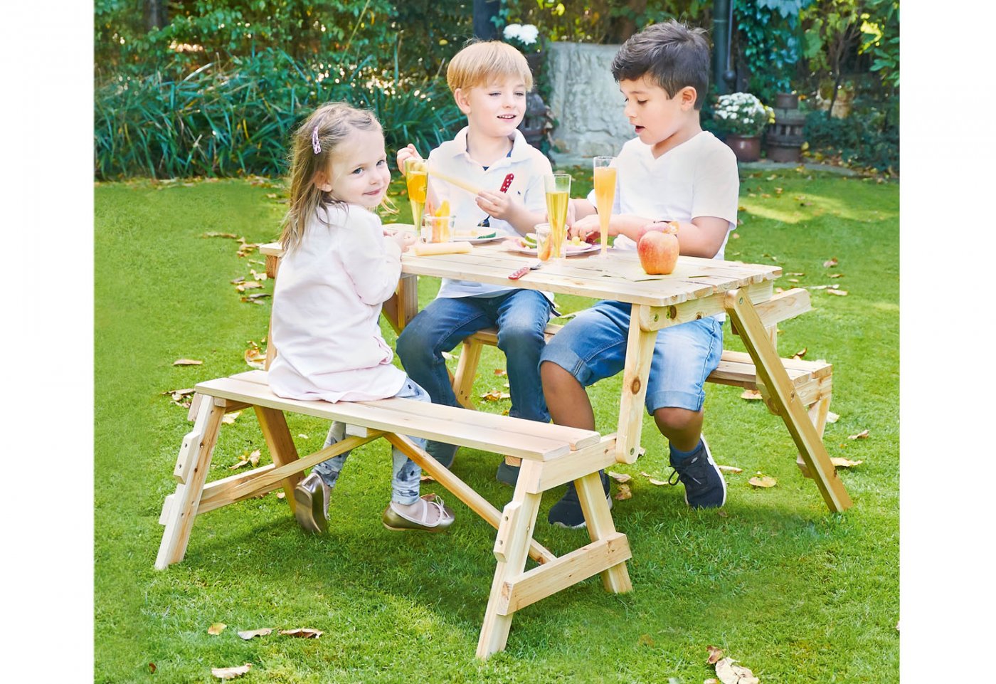 Pinolino 2in1 Kindersitzgarnitur und Gartenbank Elli Holz-Bank für Kinder 