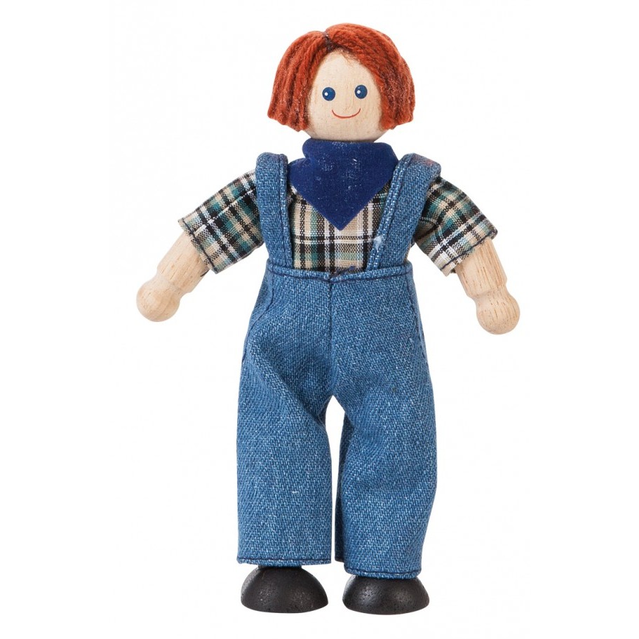 Plan Toys Bauer Puppe – 13 Cm, Mit Latzhose & Strohhut, Aus Nachhaltigem Holz