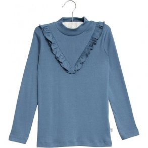 Wheat Rib T-Shirt med Flse, Blue Horizon